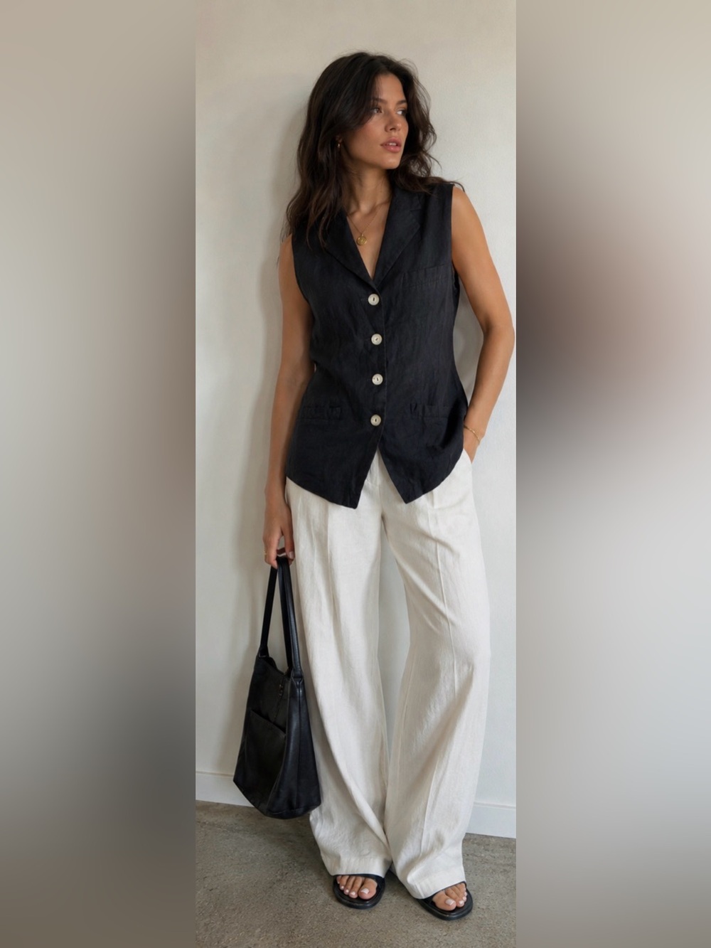 The Limited Women’s Linen Vest Black Sleeveless Blazer Waistcoat Buttons, Small